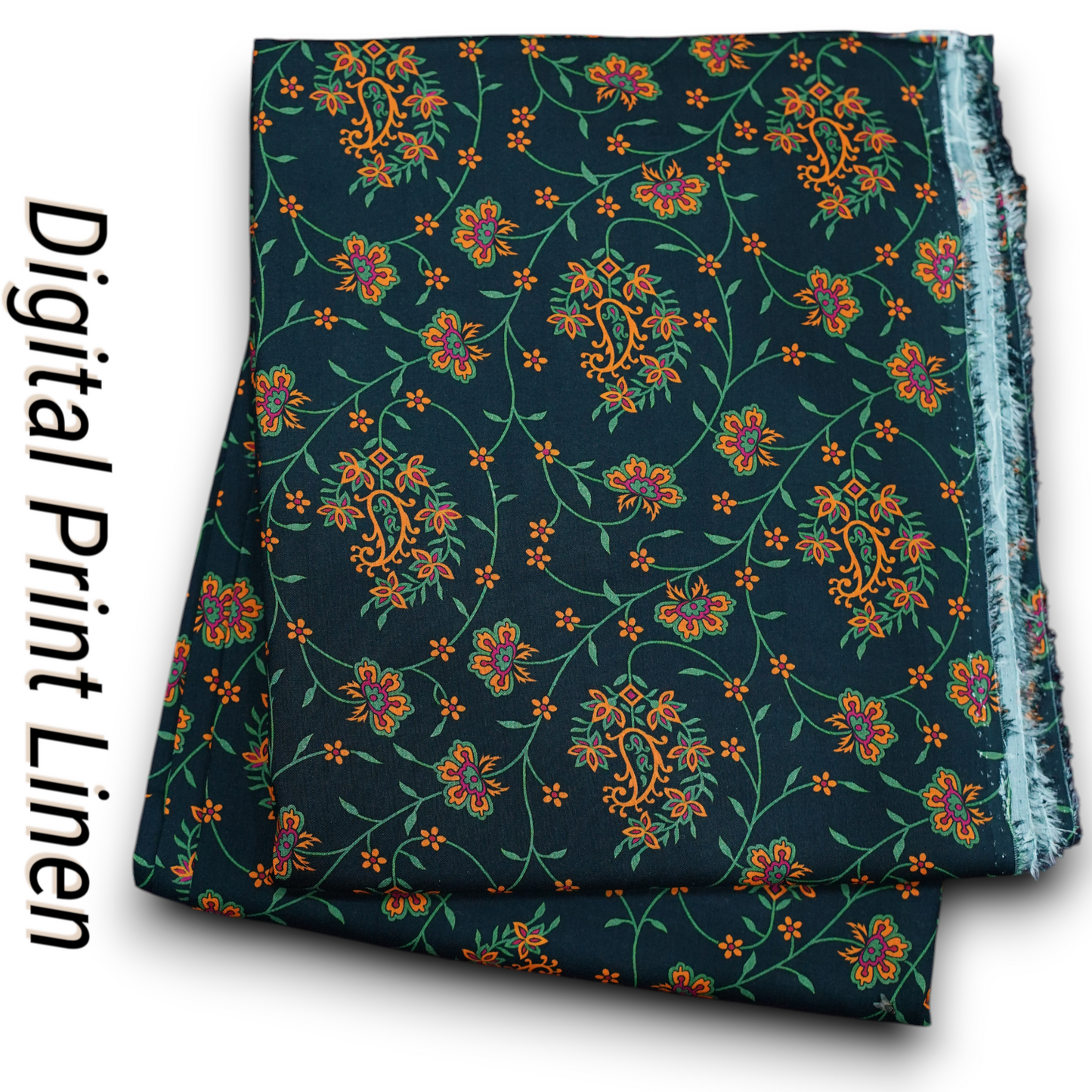 Linen 2pc - Teal Paisley Vine Print