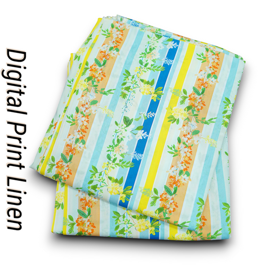Linen 2pc - Stripe Floral Vine Digital Print