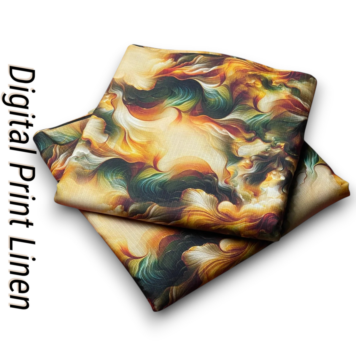 Linen 2pc - Golden Flame Abstract Digital Print