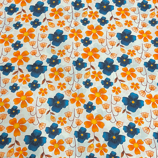 Linen 2pc - Navy & Orange Floral Print