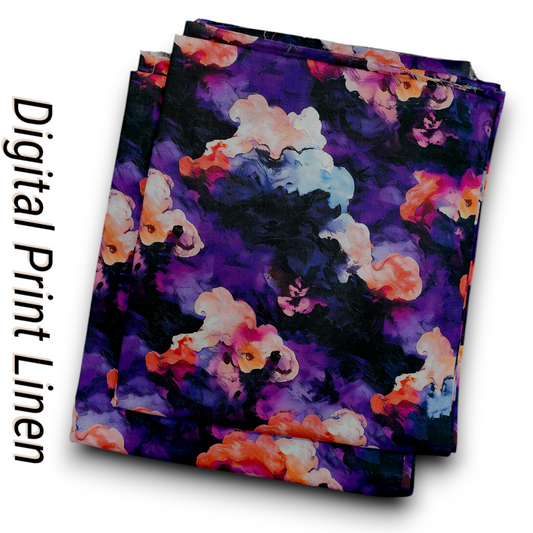 Linen 2pc - Midnight Purple Abstract Bloom Print