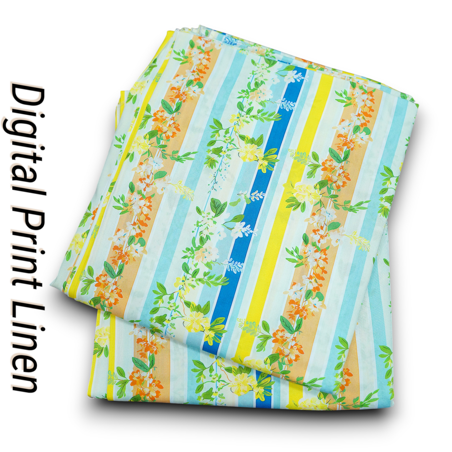 Linen 2pc - Stripe Floral Vine Digital Print