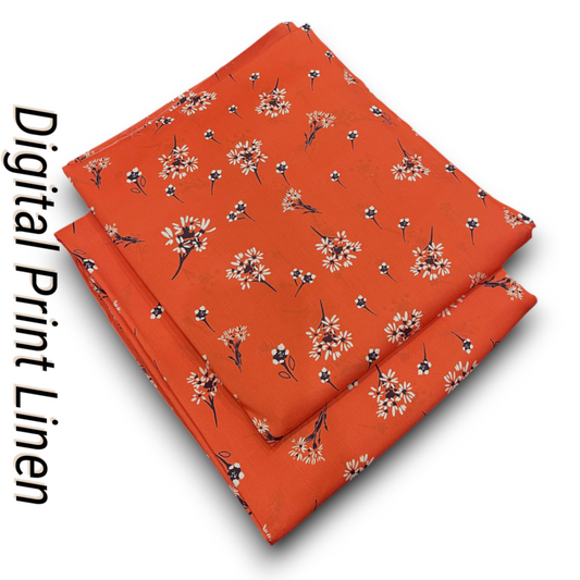 Linen 2pc - Rust Orange Floral Digital Print