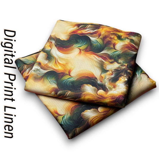 Linen 2pc - Golden Flame Abstract Digital Print