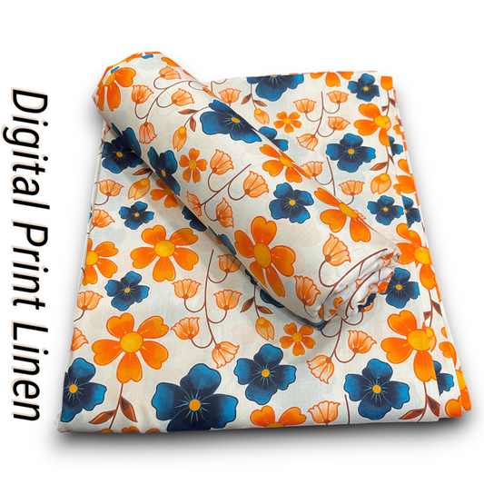 Linen 2pc - Navy & Orange Floral Print