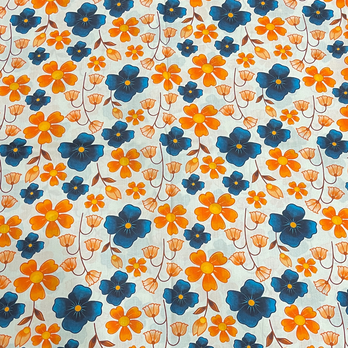 Linen 2pc - Navy & Orange Floral Print