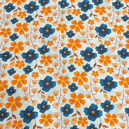 Linen 2pc - Navy & Orange Floral Print