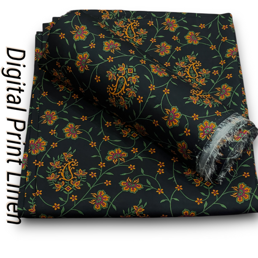 Linen 2pc - Teal Paisley Vine Print