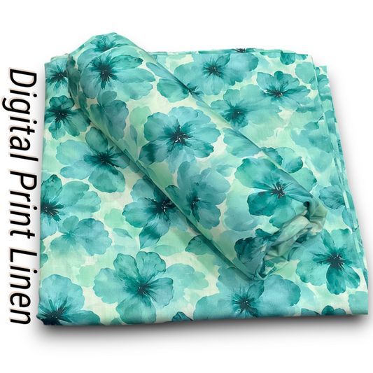 Linen 2pc - Teal Watercolor Floral Digital Print