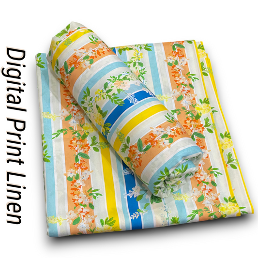 Linen 2pc - Stripe Floral Vine Digital Print