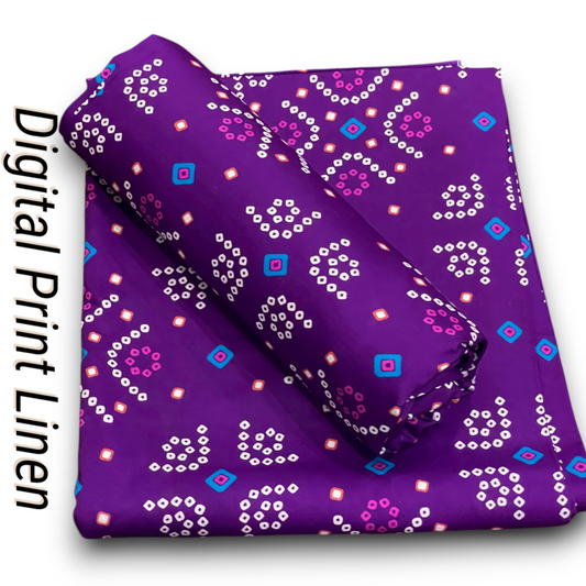 Linen 2pc - Purple Bandhani Print